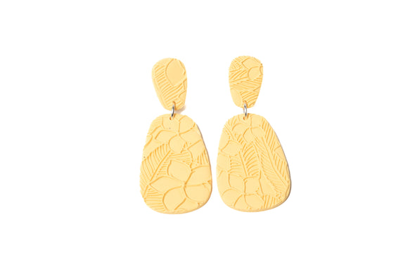 Plumeria Embossed Earrings - Yellow