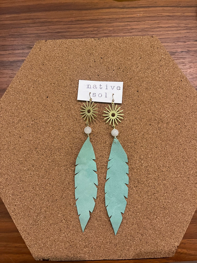 Brass Drapey Earring W/Feather Design