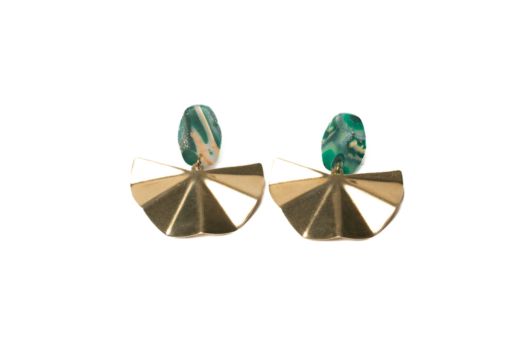 Magnin Deco Brass Fan Earrings