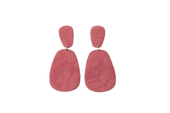 Plumeria Embossed Earrings - Burgundy