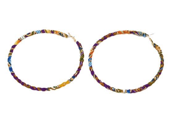 Large Batik Hoop Earring - Purple