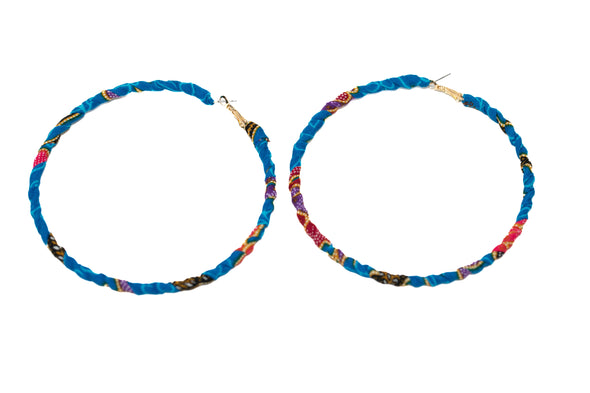 Large Batik Hoop Earring - Blue