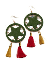 Parol Large Earrings - Green w/Red-Gold